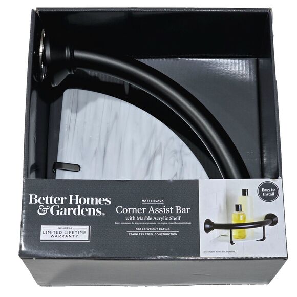 NEW Better Home & Gardens Corner Assist Bar With Marble Acrylic Shelf ADA Helper - Picture 1 of 5